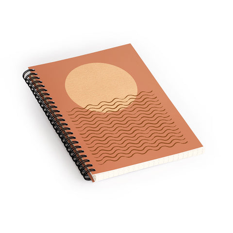MoonlightPrint Ocean Wave Terracotta Mid Century Spiral Notebook