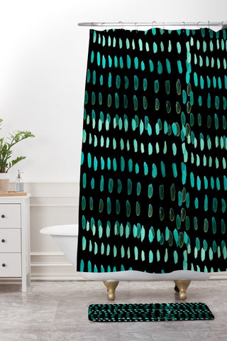 Morgan Kendall aqua dashes black Shower Curtain And Mat