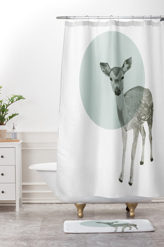 Morgan Kendall aqua deer Shower Curtain And Mat