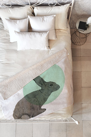 Morgan Kendall aqua rabbit Fleece Throw Blanket