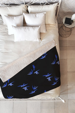 Morgan Kendall blue birds Fleece Throw Blanket