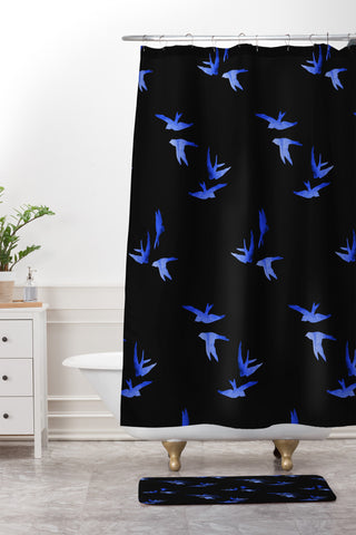 Morgan Kendall blue birds Shower Curtain And Mat