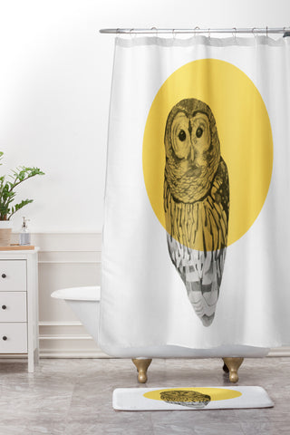 Morgan Kendall Gold Owl Shower Curtain And Mat