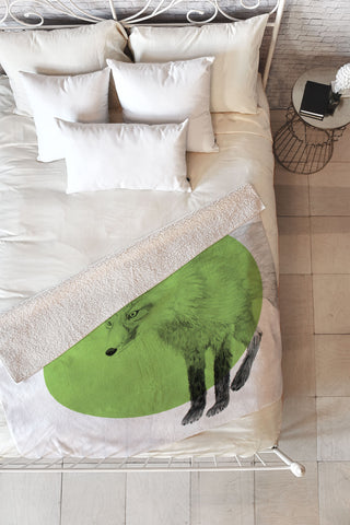 Morgan Kendall green fox Fleece Throw Blanket
