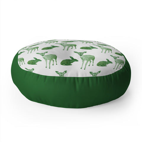 Morgan Kendall green woodland animals Floor Pillow Round