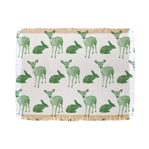 Morgan Kendall green woodland animals Throw Blanket