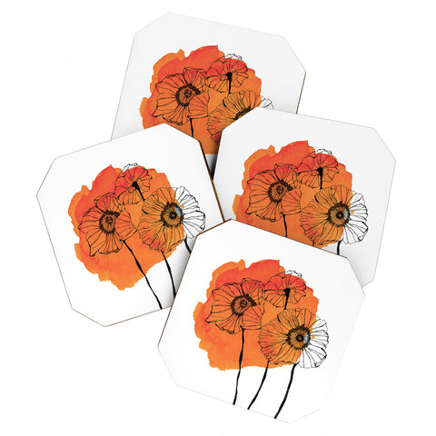 Morgan Kendall orange poppies Coaster Set