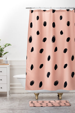 Morgan Kendall pink and black scribbles Shower Curtain And Mat