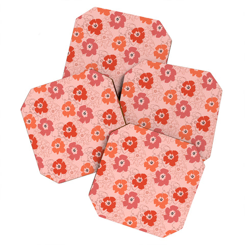 Morgan Kendall pink flower power Coaster Set