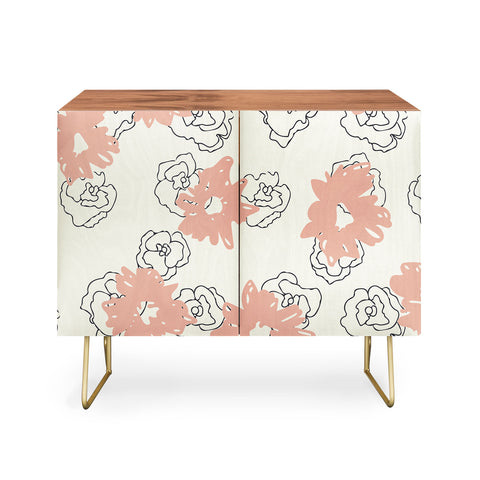 Morgan Kendall pink painted flowers Credenza