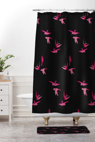 Morgan Kendall pink sparrows Shower Curtain And Mat