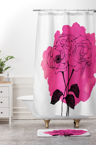 Morgan Kendall pink spray roses Shower Curtain And Mat