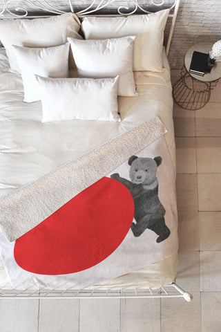 Morgan Kendall red bear Fleece Throw Blanket