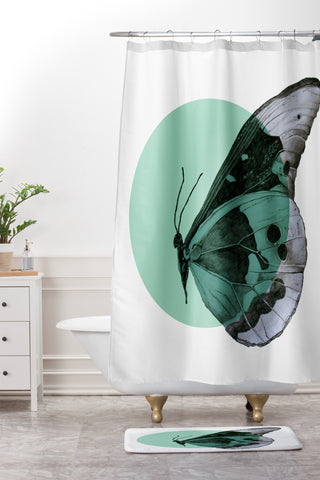 Morgan Kendall turquiose butterfly Shower Curtain And Mat