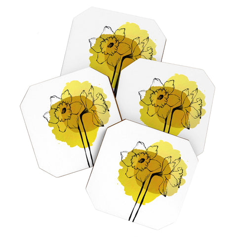 Morgan Kendall yellow daffodils Coaster Set