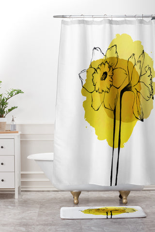 Morgan Kendall yellow daffodils Shower Curtain And Mat