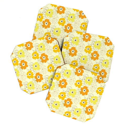 Morgan Kendall yellow flower power Coaster Set