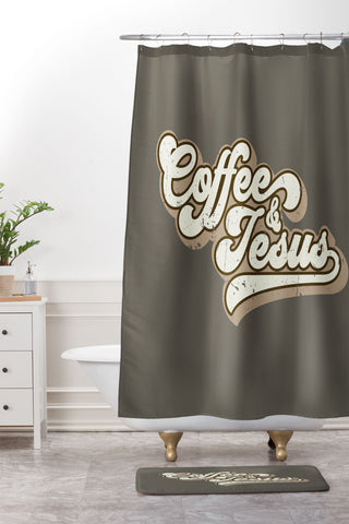 move-mtns Coffee and Jesus Shower Curtain And Mat