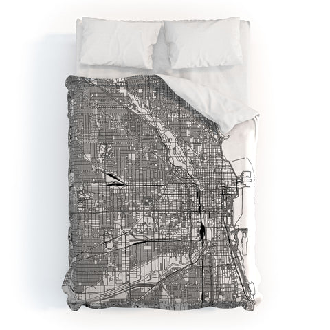 multipliCITY Chicago White Map Duvet Cover