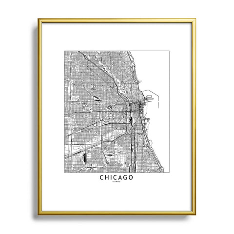 multipliCITY Chicago White Map Metal Framed Art Print