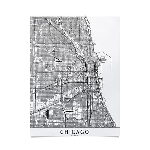 multipliCITY Chicago White Map Poster
