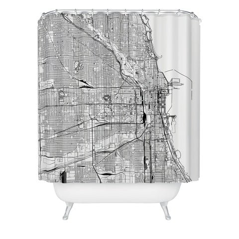 multipliCITY Chicago White Map Shower Curtain