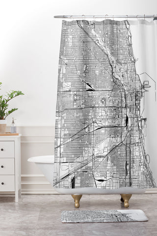 multipliCITY Chicago White Map Shower Curtain And Mat