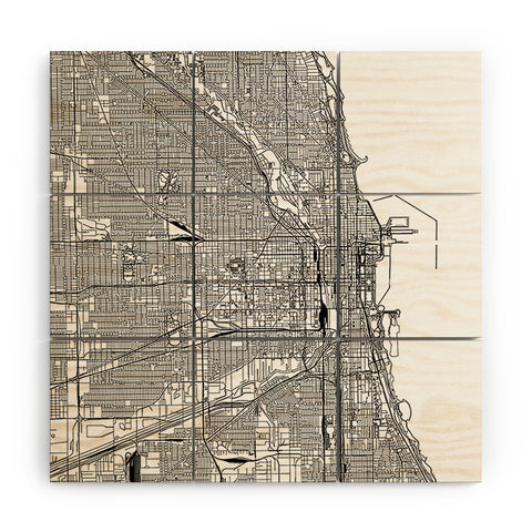 multipliCITY Chicago White Map Wood Wall Mural
