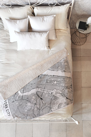 multipliCITY New York City White Map Fleece Throw Blanket