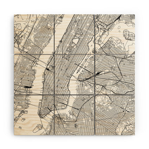 multipliCITY New York City White Map Wood Wall Mural
