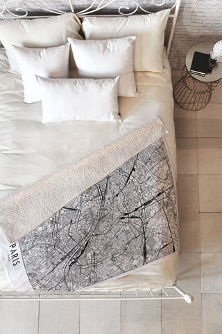multipliCITY Paris White Map Fleece Throw Blanket