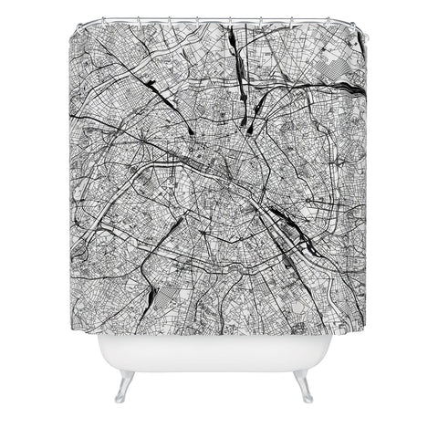 multipliCITY Paris White Map Shower Curtain