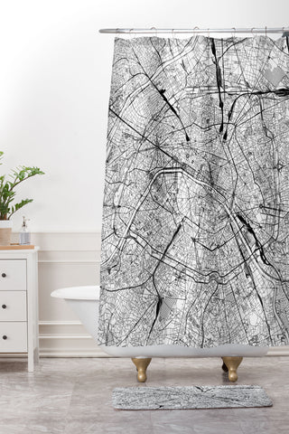 multipliCITY Paris White Map Shower Curtain And Mat