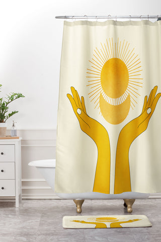 Nadja Holding The Light Shower Curtain And Mat