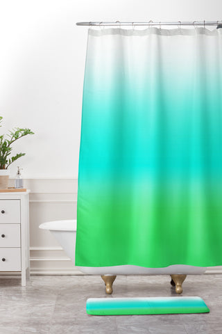 Natalie Baca Aquamarine Ombre Shower Curtain And Mat