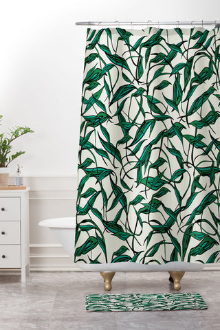 Natalie Baca Bamboo Leaf Shower Curtain And Mat