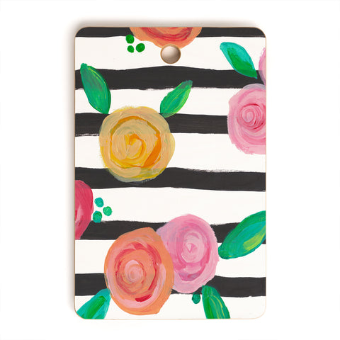 Natalie Baca Black Stripes and Blooms Cutting Board Rectangle