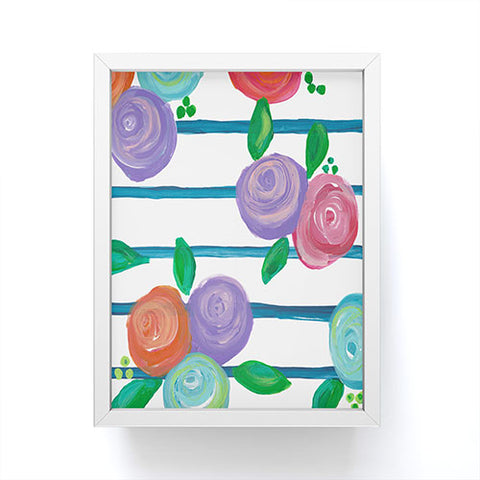 Natalie Baca Indigo Stripes and Blooms Framed Mini Art Print