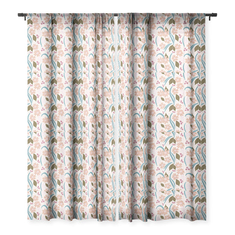 Natalie Baca March Flowers Peach Sheer Window Curtain