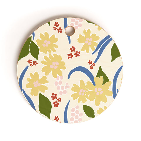 Natalie Baca March Flowers Yellow Cutting Board Round