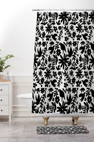 Natalie Baca Otomi Party Black Shower Curtain And Mat