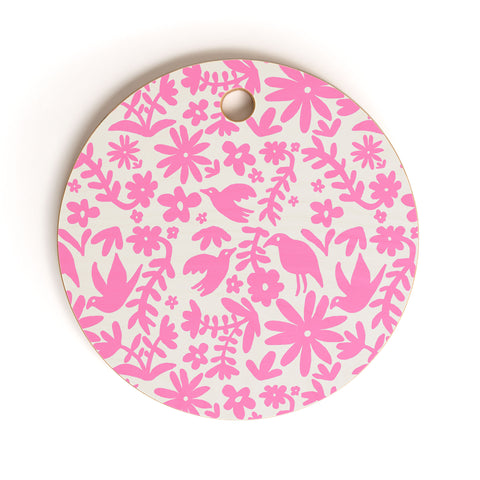 Natalie Baca Otomi Party Pink Cutting Board Round
