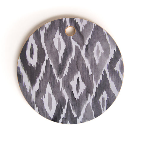 Natalie Baca Painterly Ikat in Black Cutting Board Round