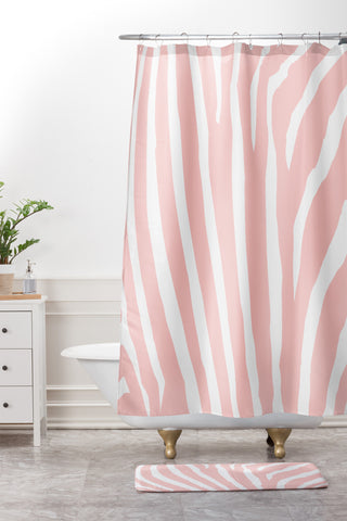 Natalie Baca Zebra Stripes Rose Quartz Shower Curtain And Mat