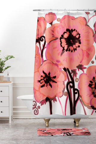 Natasha Wescoat Anemone Pink Shower Curtain And Mat