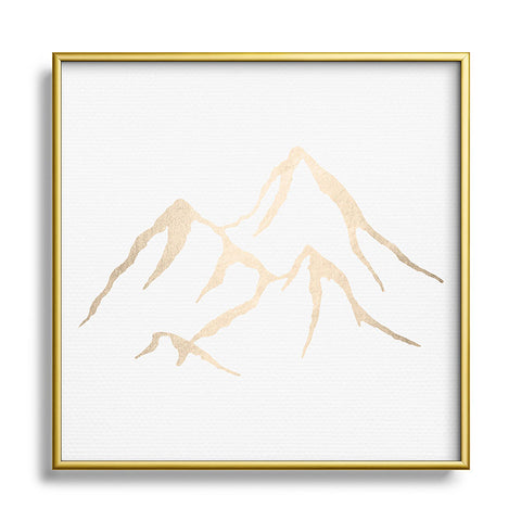 Nature Magick Adventure White Gold Mountains Metal Square Framed Art Print