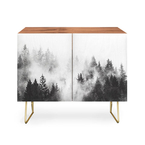 Nature Magick Foggy Trees Black and White Credenza