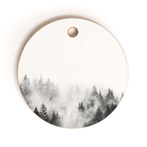 Nature Magick Foggy Trees Black and White Cutting Board Round