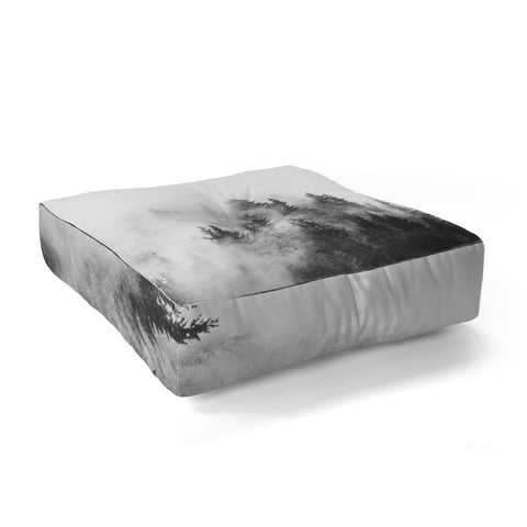 Nature Magick Foggy Trees Black and White Floor Pillow Square