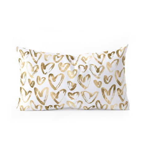 Nature Magick Gold Love Hearts Pattern Oblong Throw Pillow
